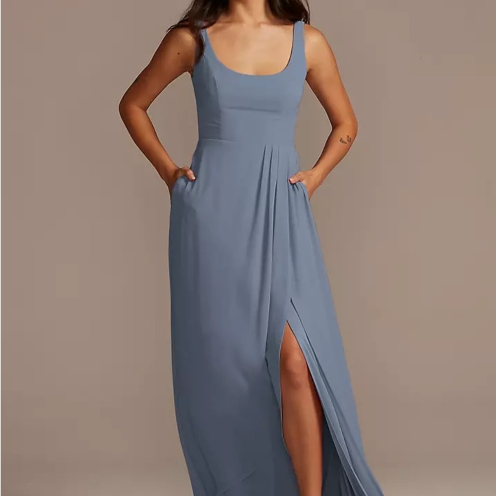 Steel Blue Chiffon Tank Scoop Neck Dress
